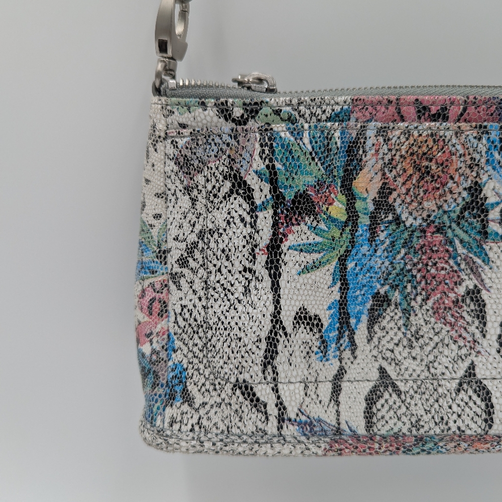 Hobo International Snakeskin Floral Leather Crossbody Bag Grey Blue Boho Wallet - Picture 2 of 8